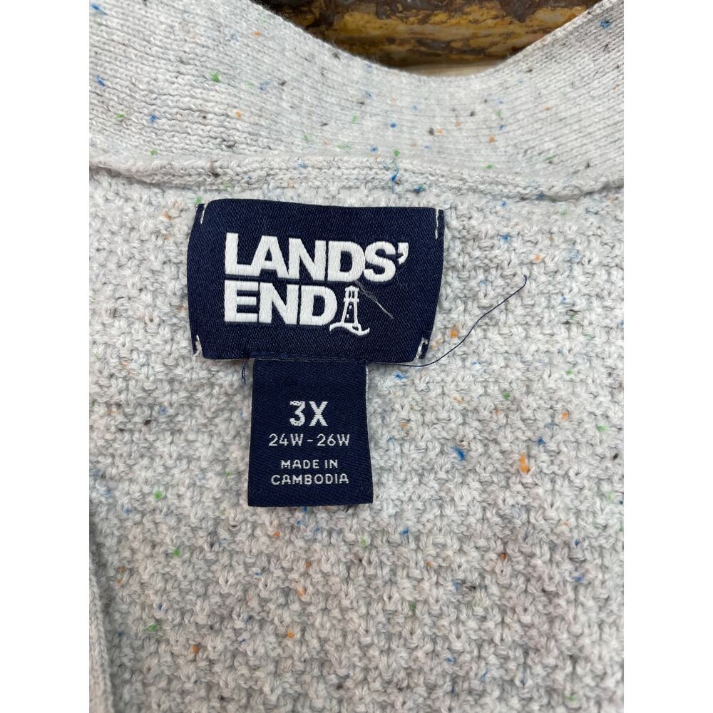 Lands End Cardigan Sweater 3X Cotton Waffle Knit Gray Speckled Long Sleeve - Picture 8 of 9